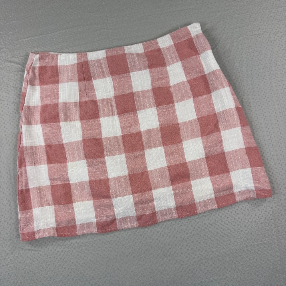 Forever 21 Pink White Gingham Linen Blend A-Line Mini Skirt Small Cottagecore